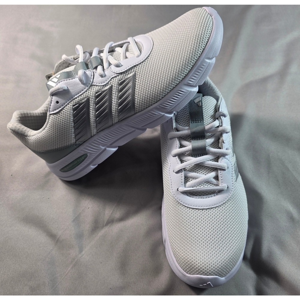 Adidas Cloudfoam Flex Laces Women Size 9 White Silver JS4891 Running Shoes NEW
